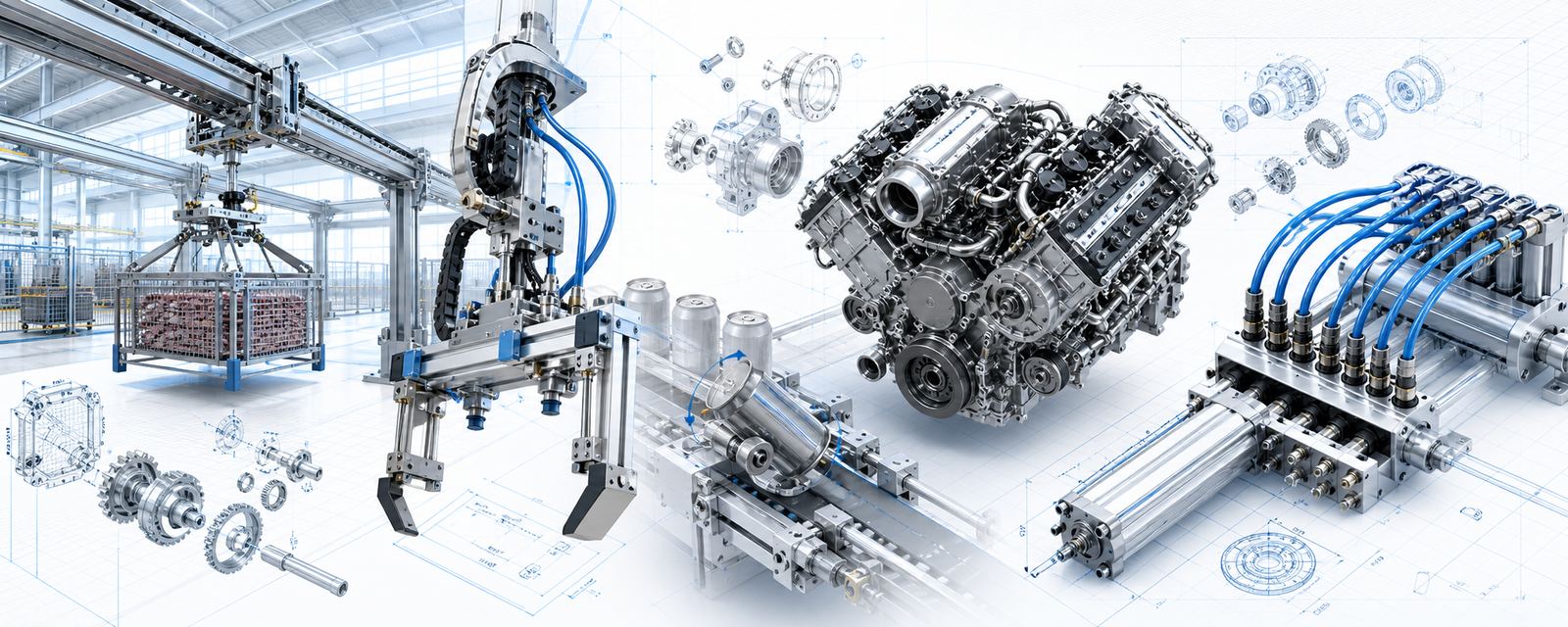 Generiertes Headerbild mit mechanischen CAD-Projekten