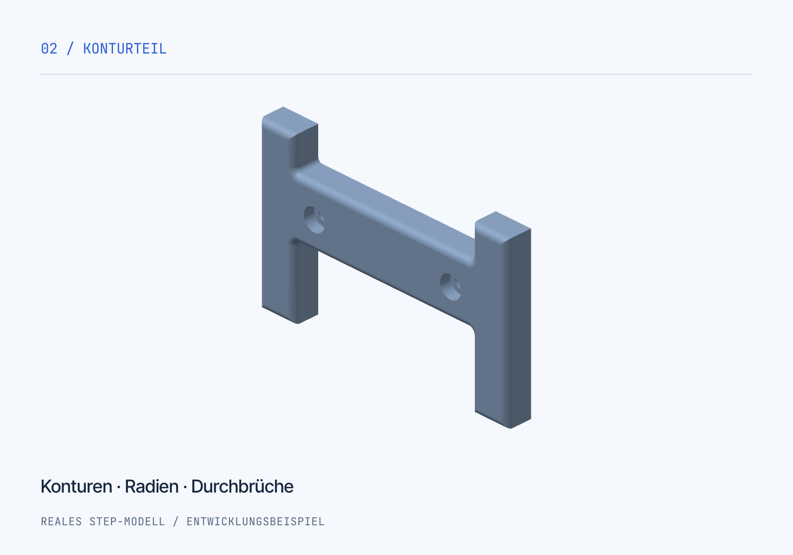 STEP-Testmodell eines Konturteils mit zwei gesenkten Bohrungen
